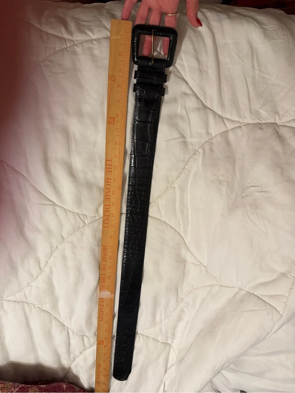 Vintage Black Croc-Embossed Wide Belt with Covered Buckle